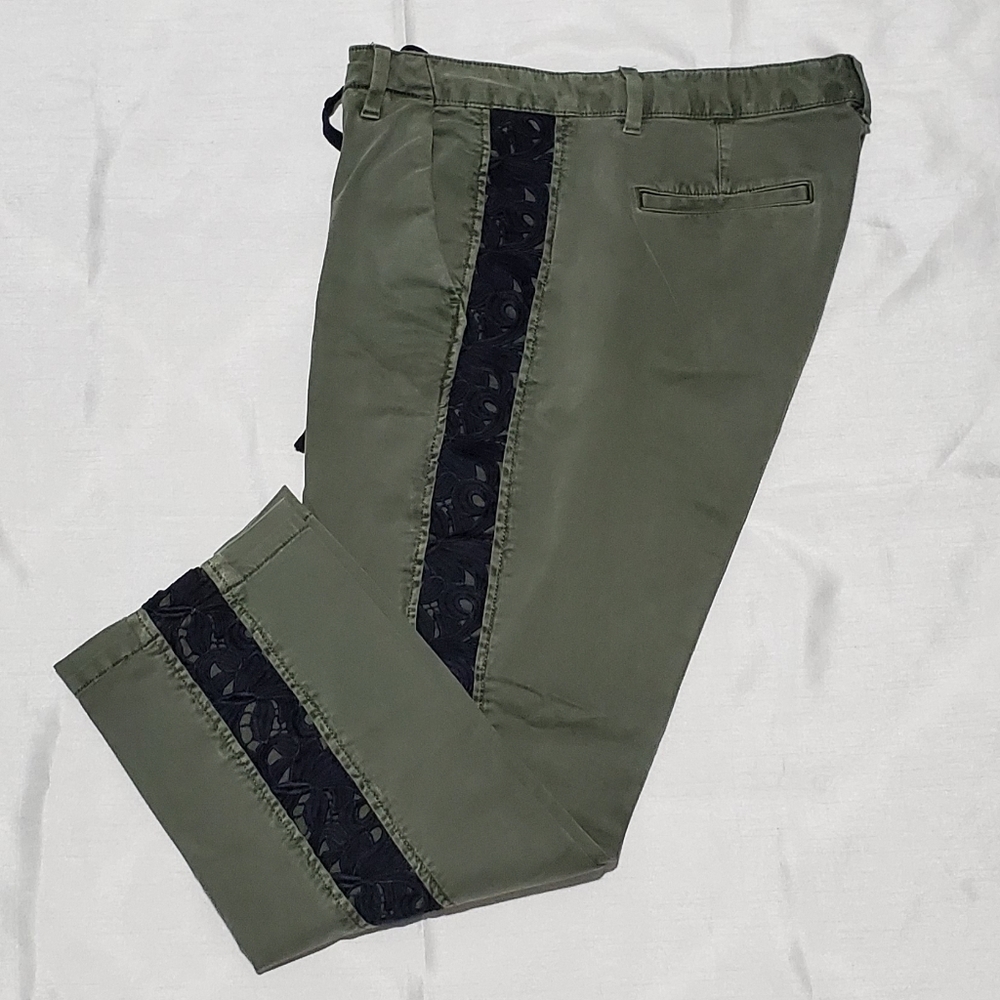 GAP Olive Green Cropped Pants with Blue Lace Detail